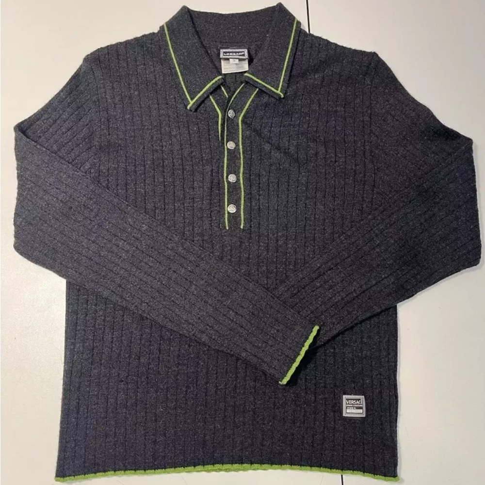 Versace Jeans Couture Womens Vtg S Collared Button Sweater Lambswool Acrylic